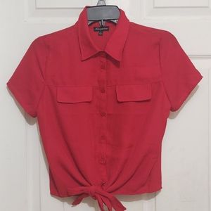 Shinestar Red Button Down Tie Front Blouse Sz S